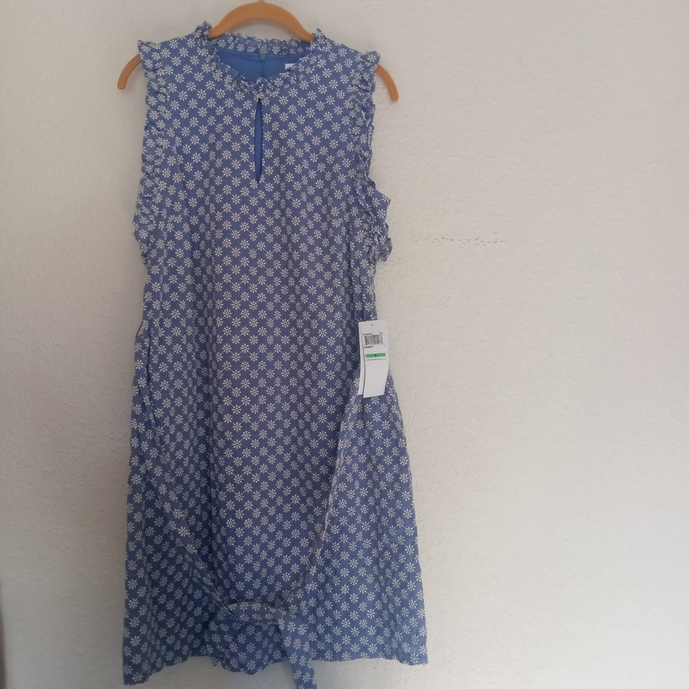 Blue Embroidered Flower Casual Dress London Times Size 8